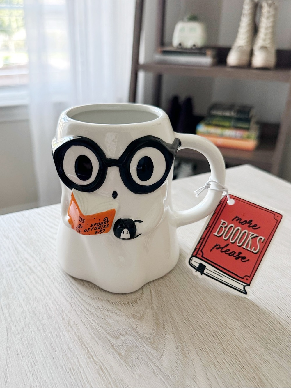 NEW Ghost with Book Coffee Mug- More Books Please